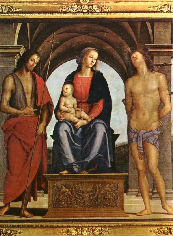 PERUGINO, Pietro The Madonna between St. John the Baptist and St. Sebastian Spain oil painting art